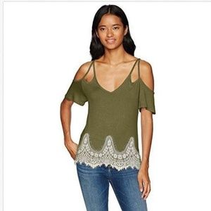 Self Esteem Top Lace Hem Cold Shoulder Tee Size M